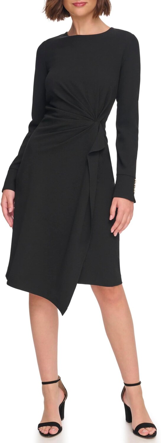 

Платье Long Sleeve Drape Crepe Knot Waist Tommy Hilfiger, черный