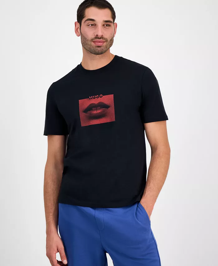

Мужская футболка с коротким рукавом Deterni Crewneck с принтом губ Hugo Boss, черный