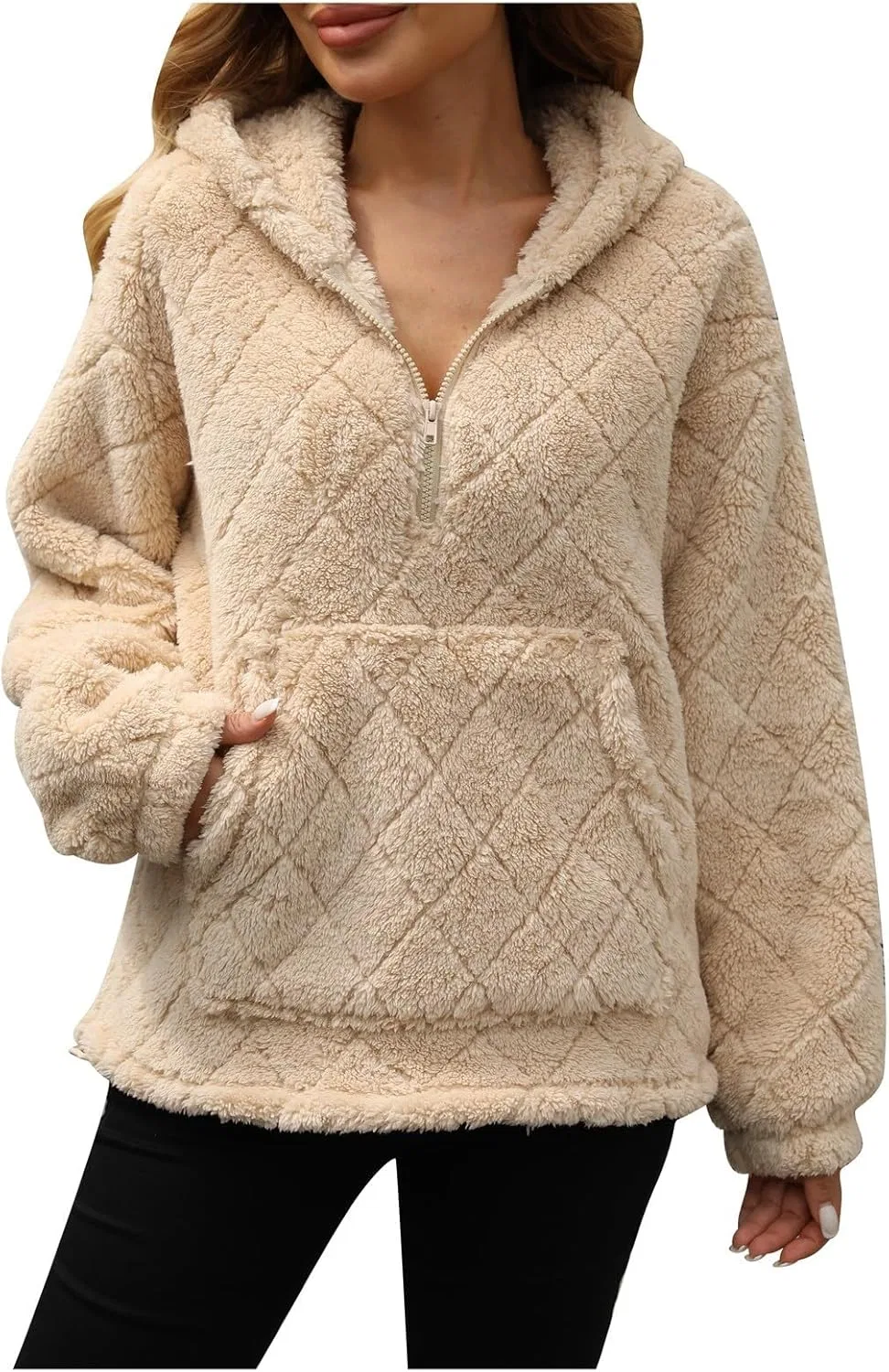 Худи с полузамком, женское, плюс-сайз, Beige