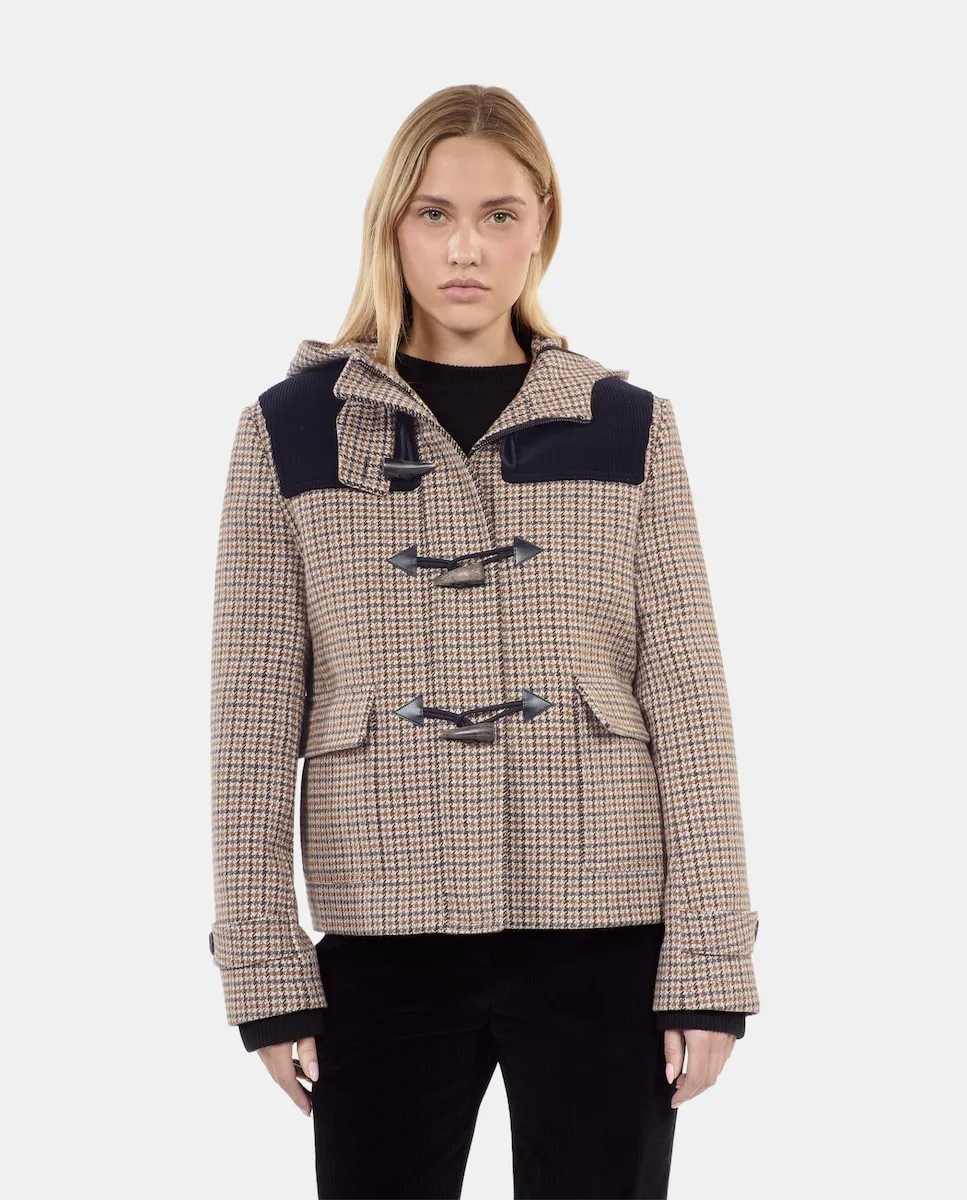

Женское пальто с капюшоном в узор «гусиная лапка» The Kooples, бежевый