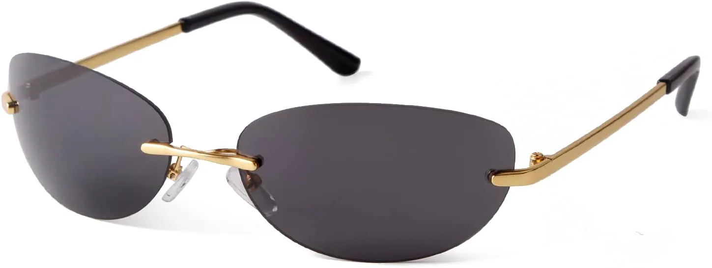 

VIA LEECA Модные солнцезащитные очки без оправы в стиле Y2k для женщин и мужчин, ретро 90-х, с овальными зеркальными линзами, модные аксессуары, Gold/ Grey