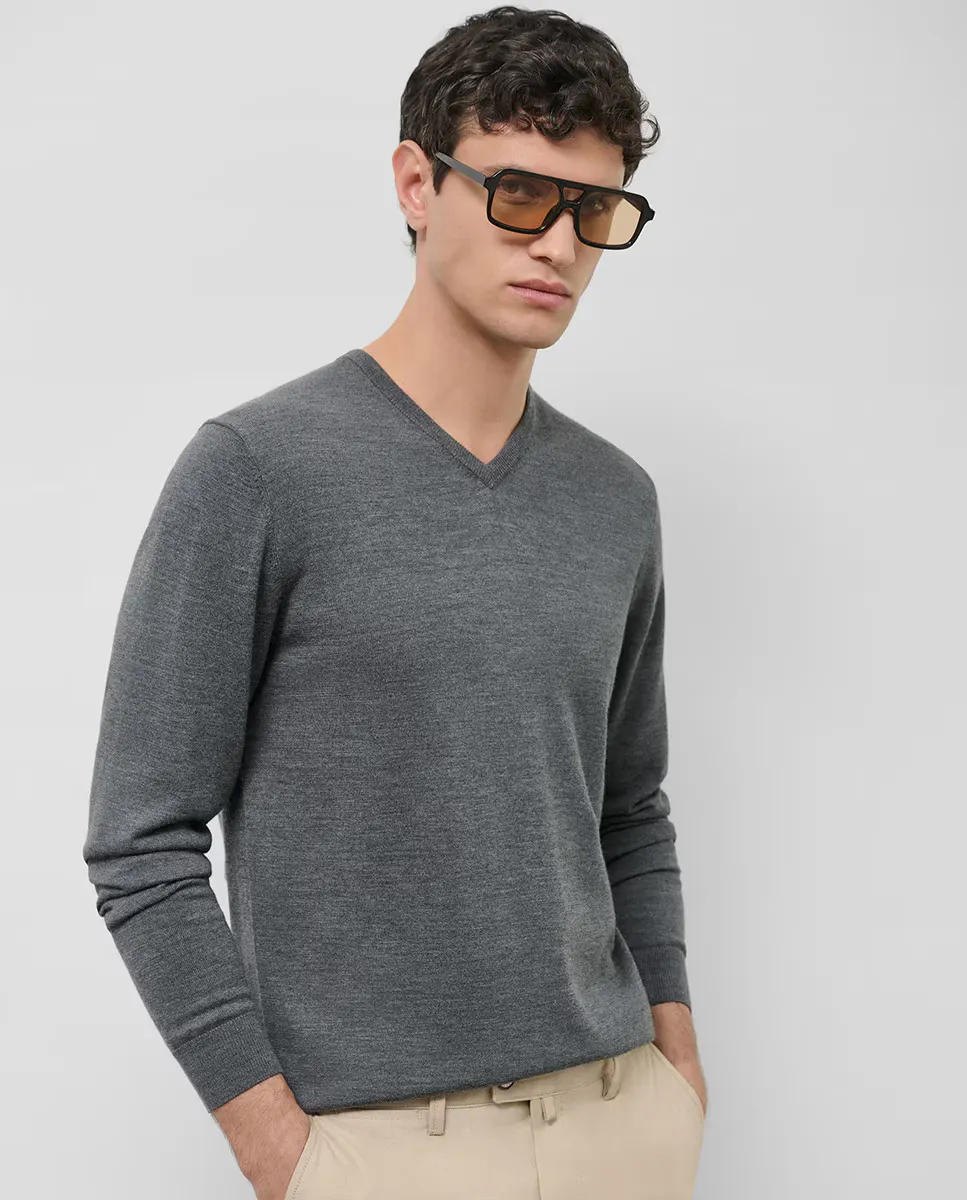 

Мужской шерстяной свитер с V-образным вырезом Roberto Verino, темно-серый