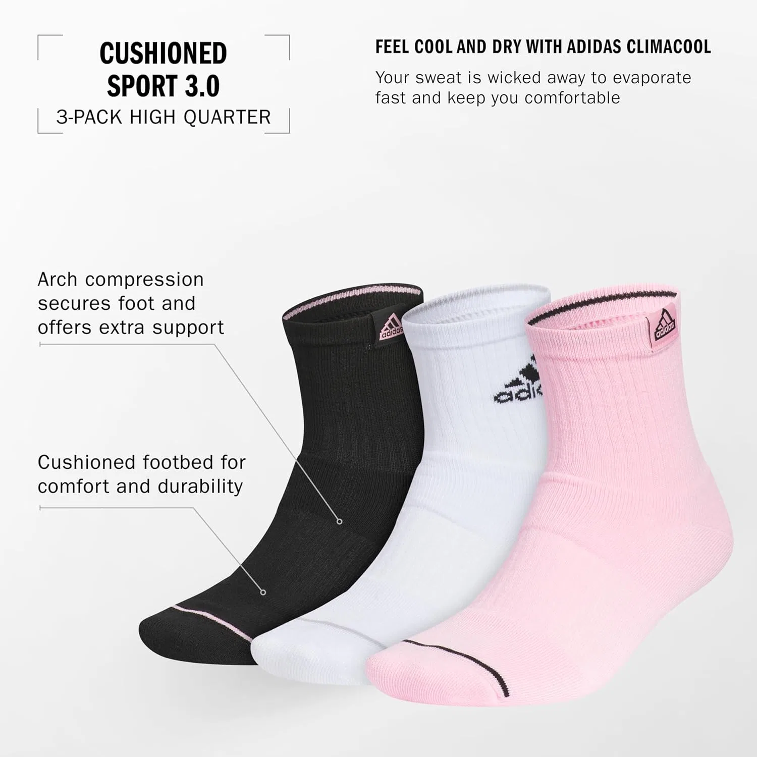 Носки с компрессией свода стопы adidas, 3 пары, Black/True Pink/White — фото 3