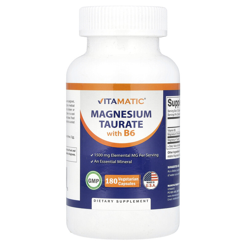 

Vitamatic, Таурат магния с витамином B6, 180 вегетарианских капсул