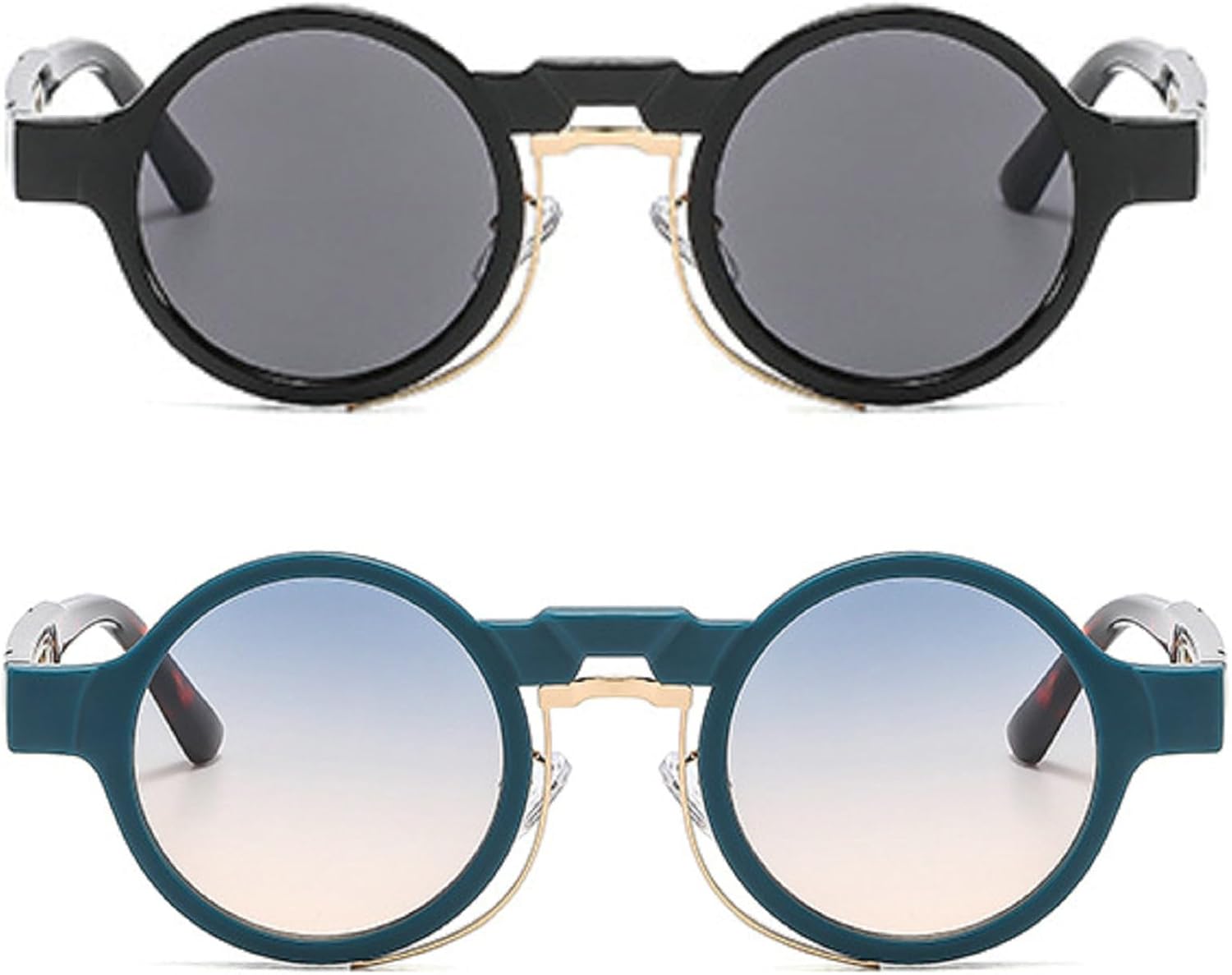 

Маленькие круглые солнцезащитные очки в стиле ретро-панк с градиентным переходом цвета, защита от ультрафиолета UV400, модные солнцезащитные очки для женщин и мужчин в стиле хиппи mincl, 2pcs-black&blue