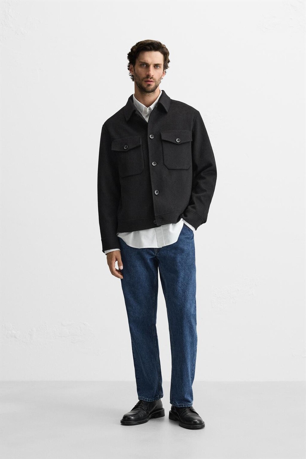 

Шерстяная рубашка ZARA, черный