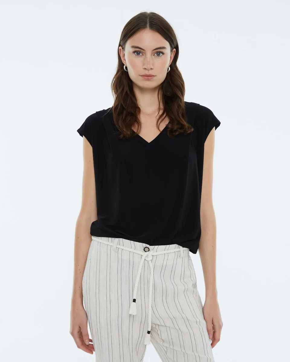 

Базовая женская футболка с V-образным вырезом и короткими рукавами Andam, черный