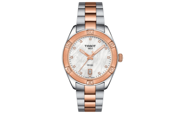 

Женские часы коллекции PR100 TISSOT, розовое золото watch case with серебряный strap