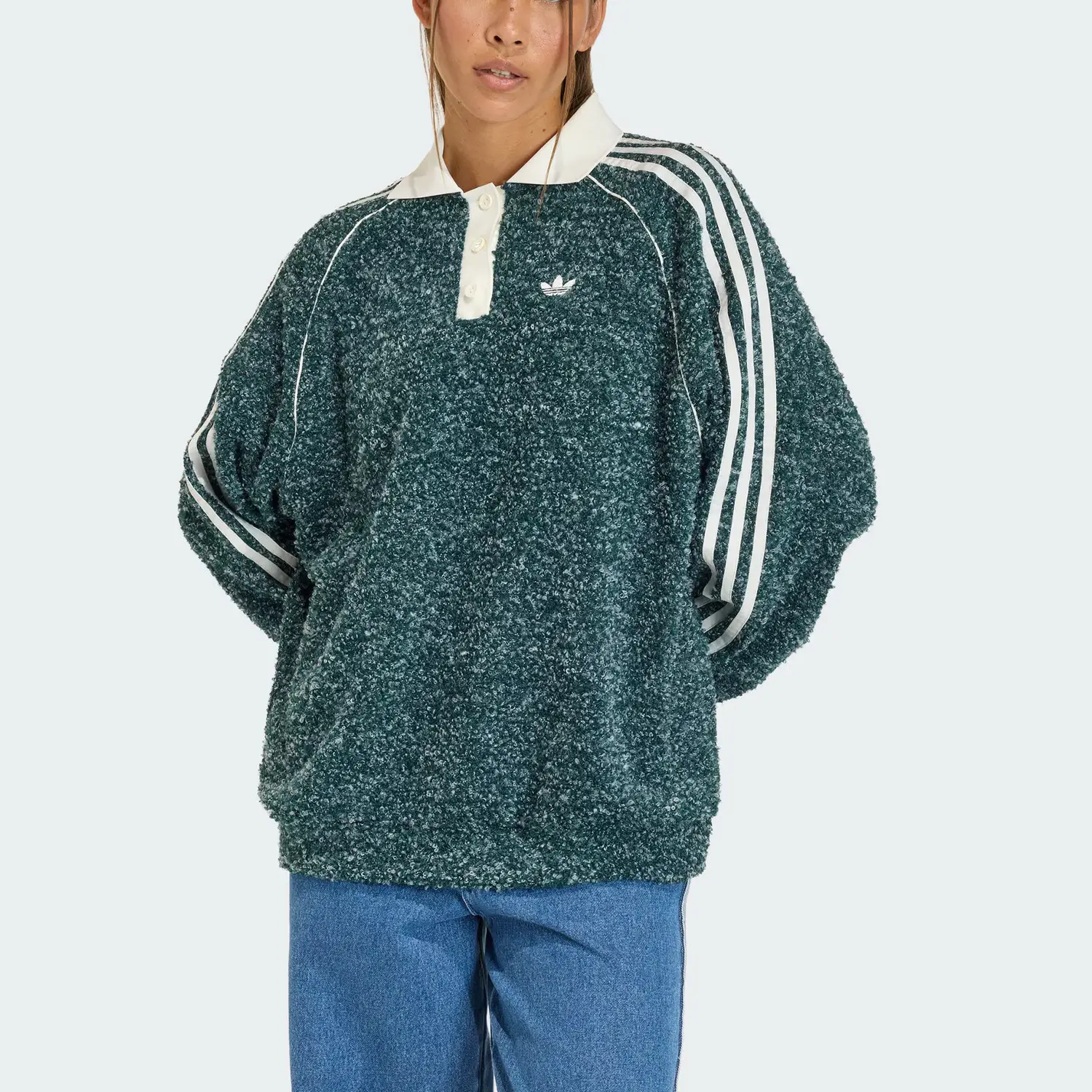 Футболка поло FW25 Boucle женская Adidas Originals, зеленый/белый — фото 3