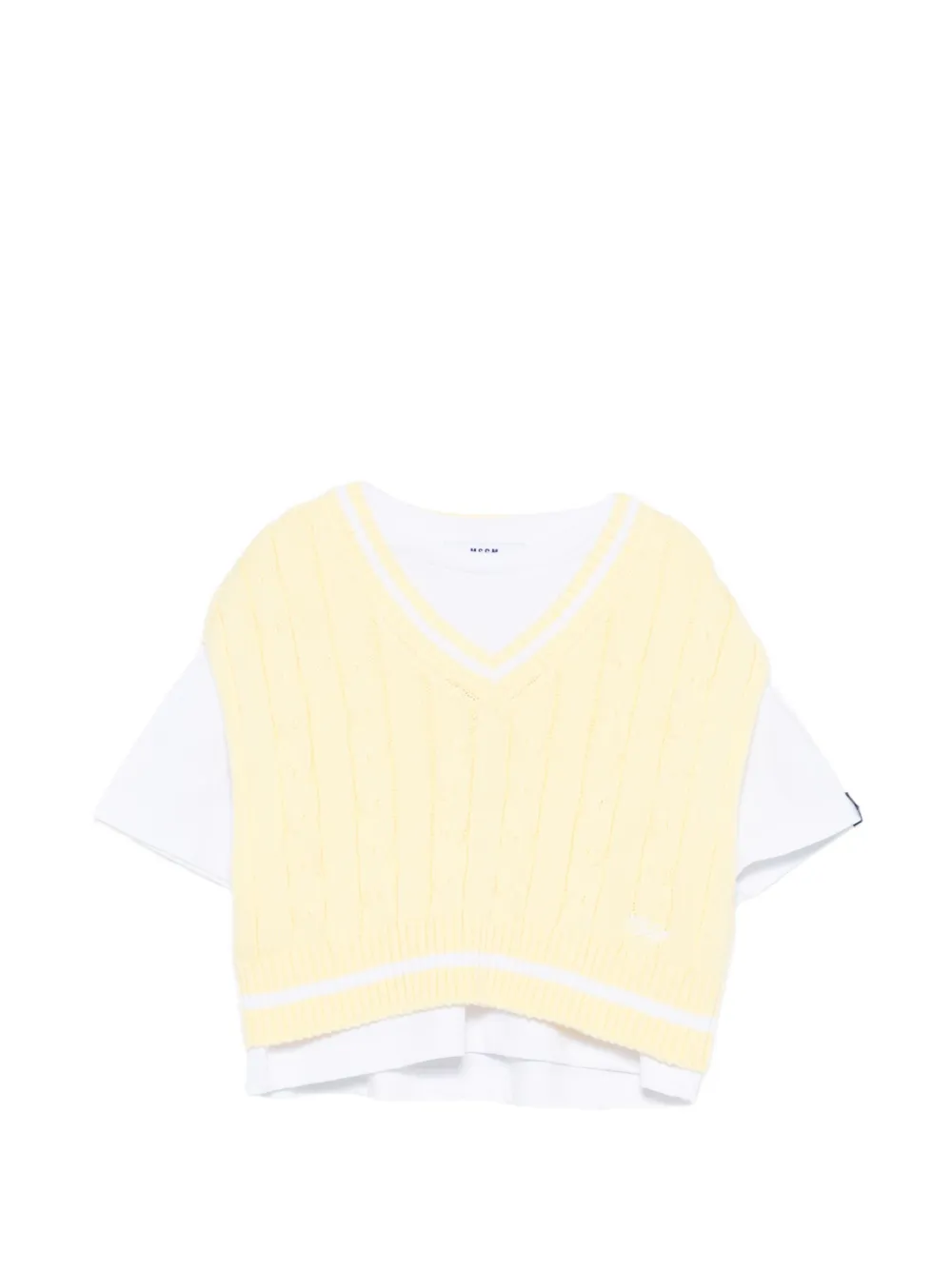 Футболка с V-образным вырезом и вязаным узором «косы» Msgm Kids, желтый