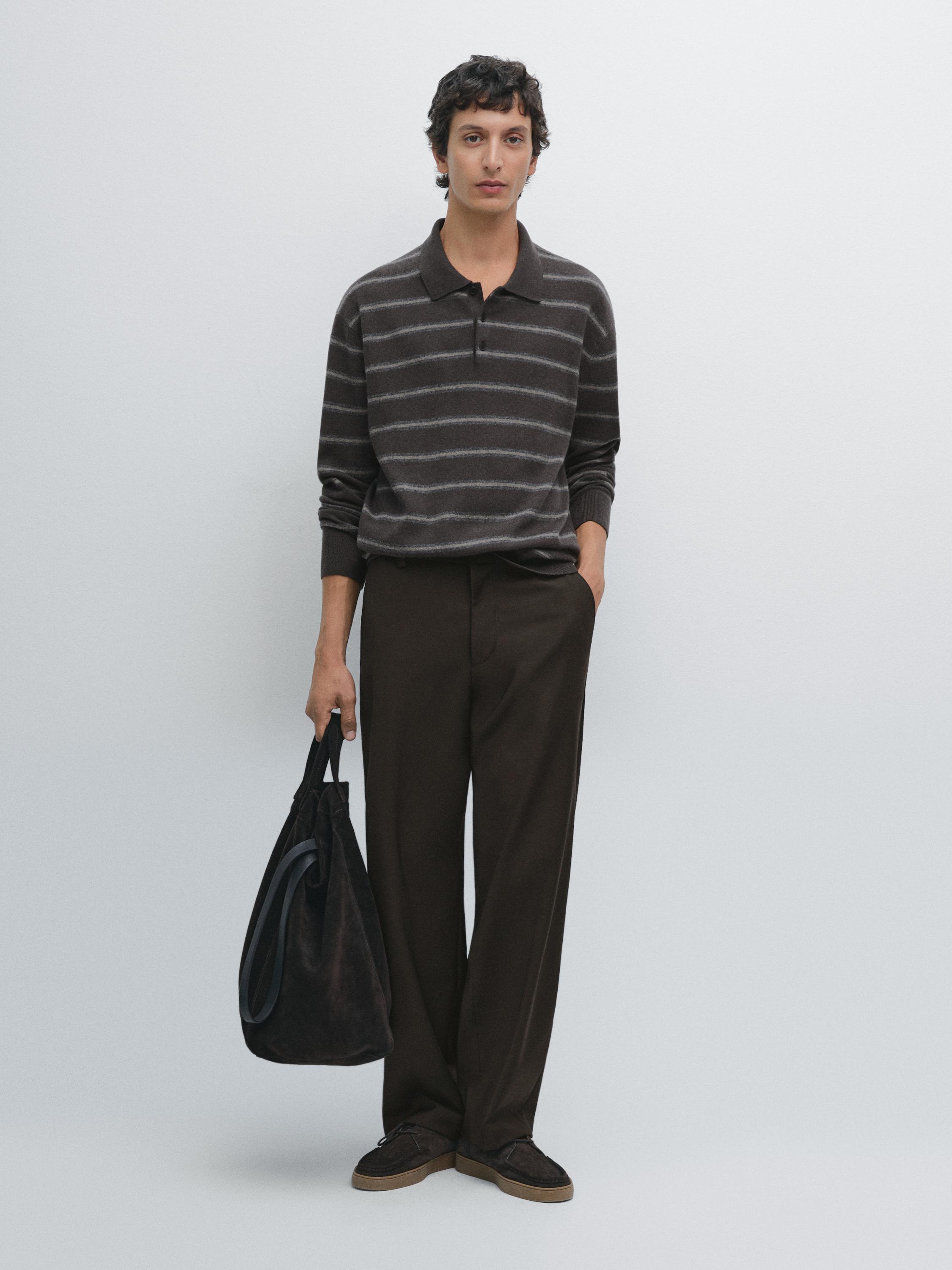 

Полосатый трикотажный свитер-поло Massimo Dutti, шоколадный