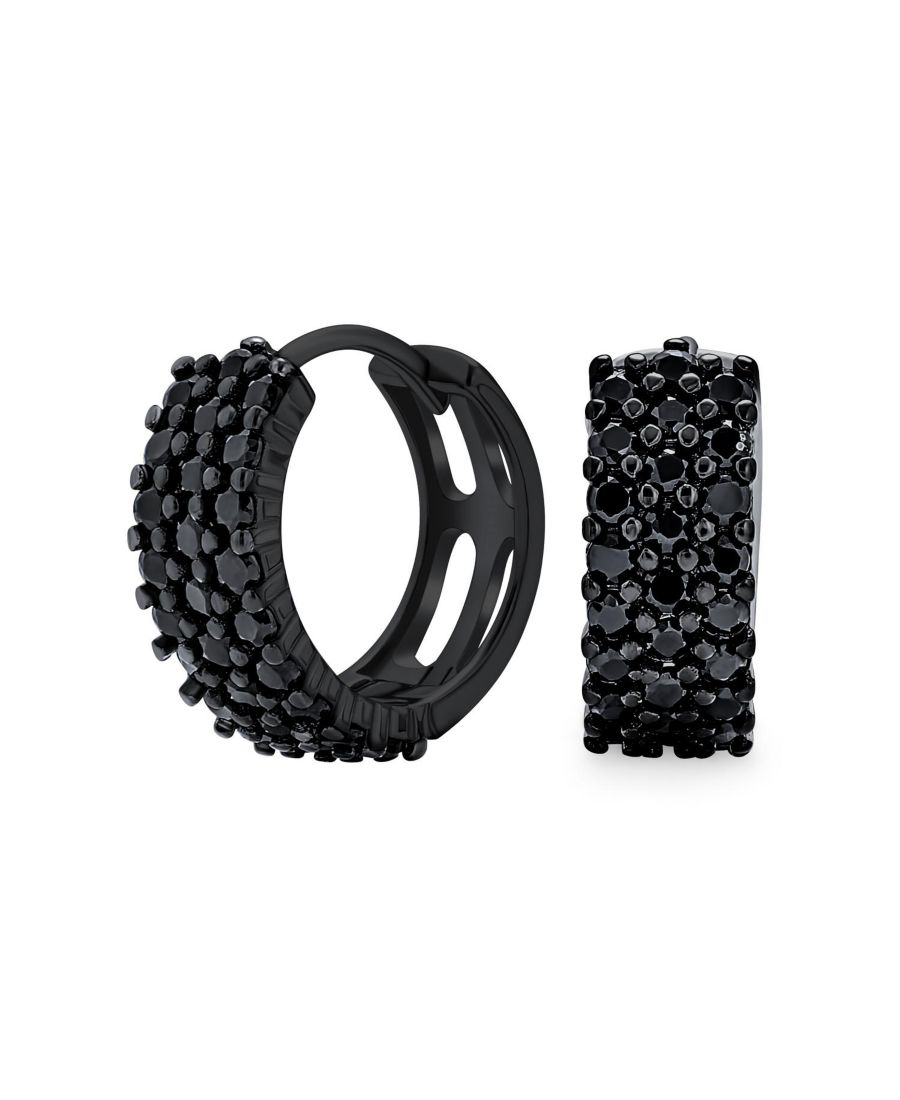 

Серьги-кольца с черными фианитами, маленькие и широкие, из стерлингового серебра, в стиле K-pop Bling Jewelry, Black