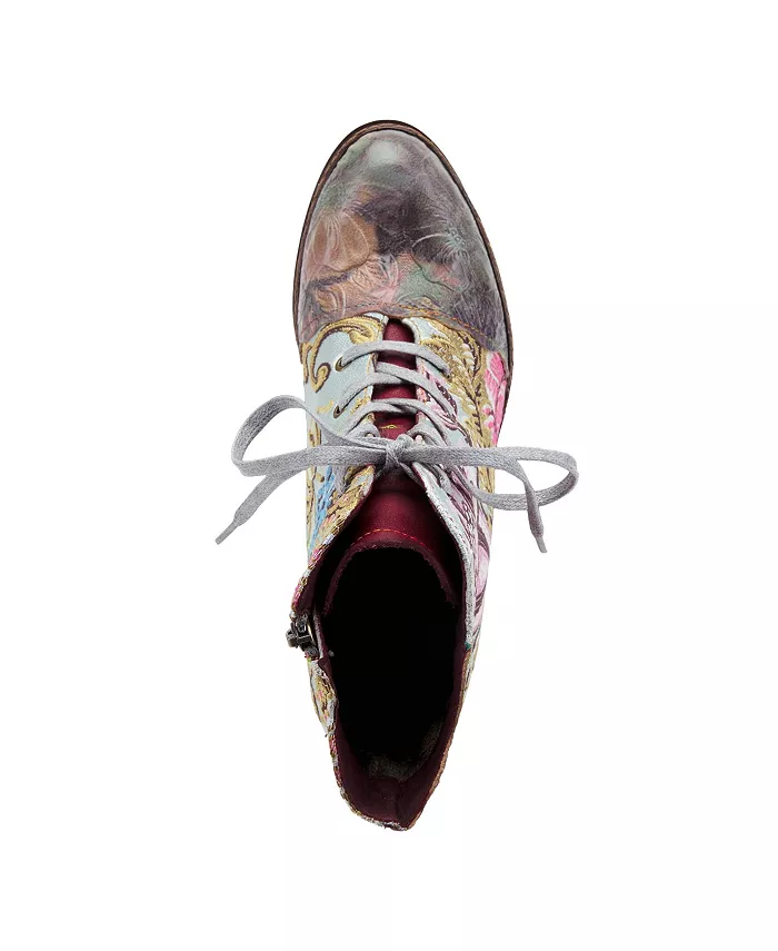 L’Artiste Women’s SIREN вышитые цветочные ботильоны на шнуровке с тисненой кожей, фигурным кантом и коническим каблуком L'Artiste, зеленый — фото 2