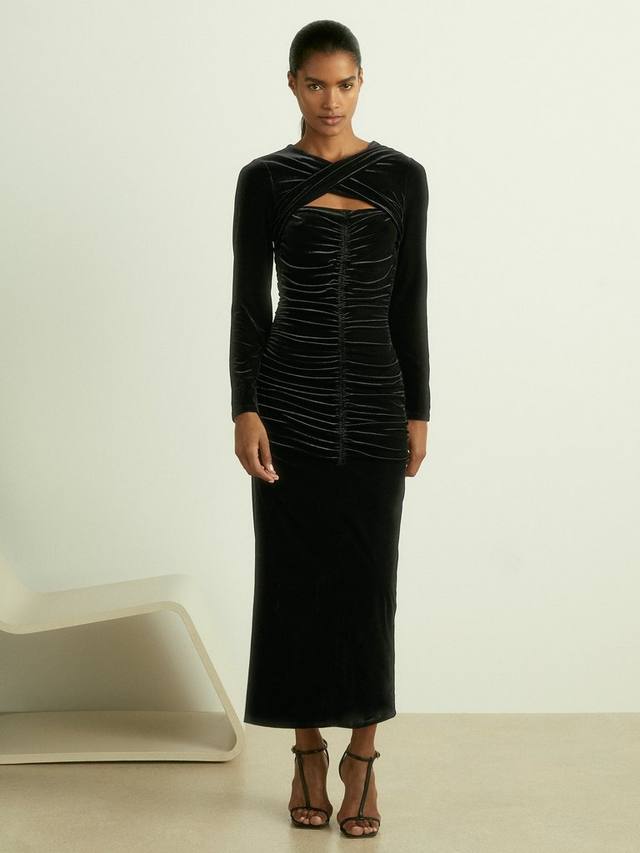 

Бархатное платье sia с рюшами Reiss, черный