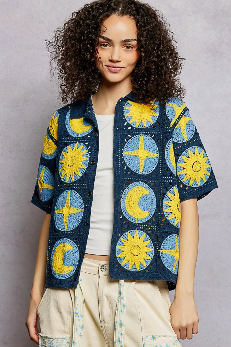 

Ажурная вязаная крючком рубашка с коротким рукавом TRUEDAMES, navy multi