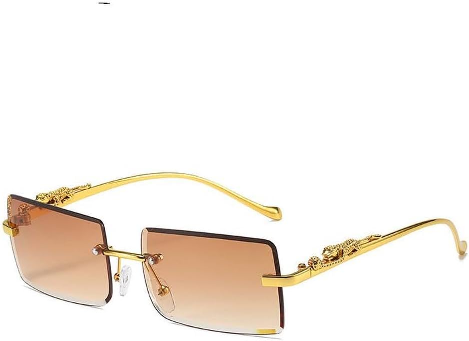 

Солнцезащитные очки без оправы прямоугольной формы для мужчин и женщин, модные солнцезащитные очки без оправы для женщин, леопардовый принт, защита от ультрафиолета UV400, SUN4203 Generic, Goldbrown