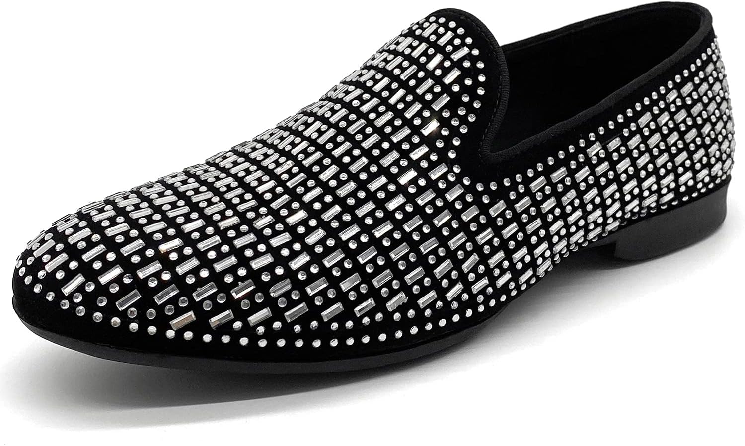 

Мужские туфли CMM с острым носком и заклепками, блестящие, современный металлический стиль, лоферы без шнурков, большие размеры, серебряный