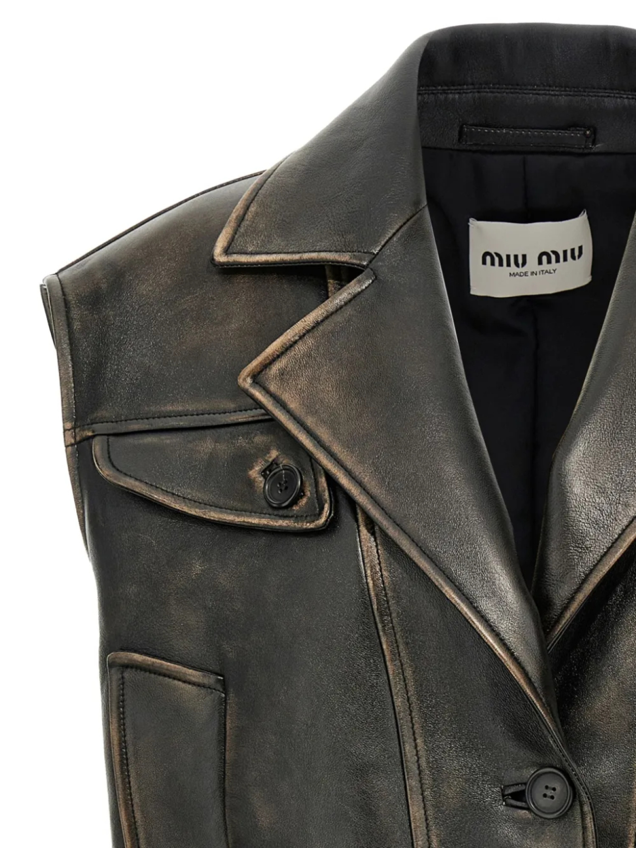 Кожаный укороченный жилет Miu Miu, коричневый — фото 3