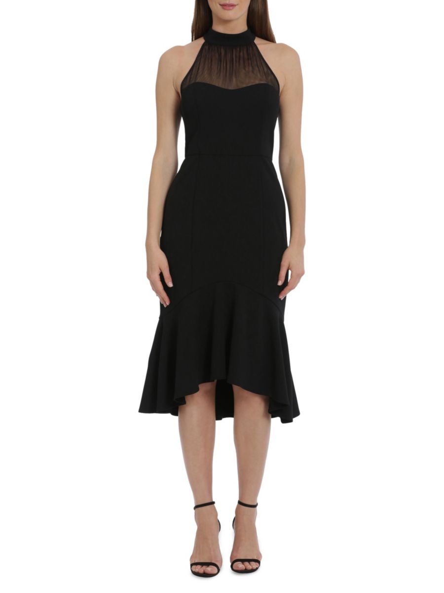 

Платье-иллюзорный фасон Scuba Crepe Fit & Flare Maggy London, черный