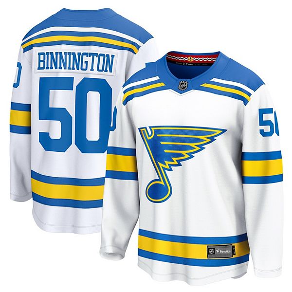 

Мужская футболка Jordan Binnington St Louis Blues Away Breakaway Fanatics