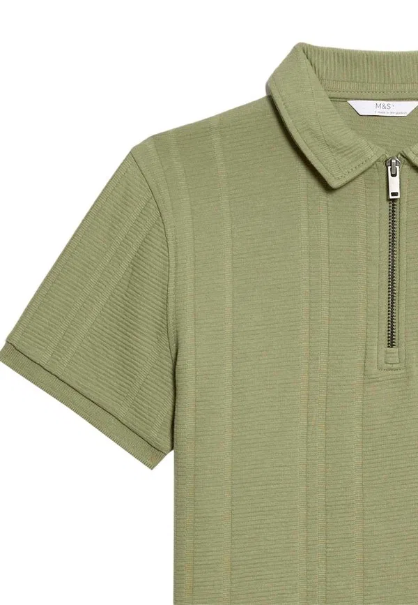 Текстурированная рубашка-поло на молнии Marks & Spencer, Green — фото 3