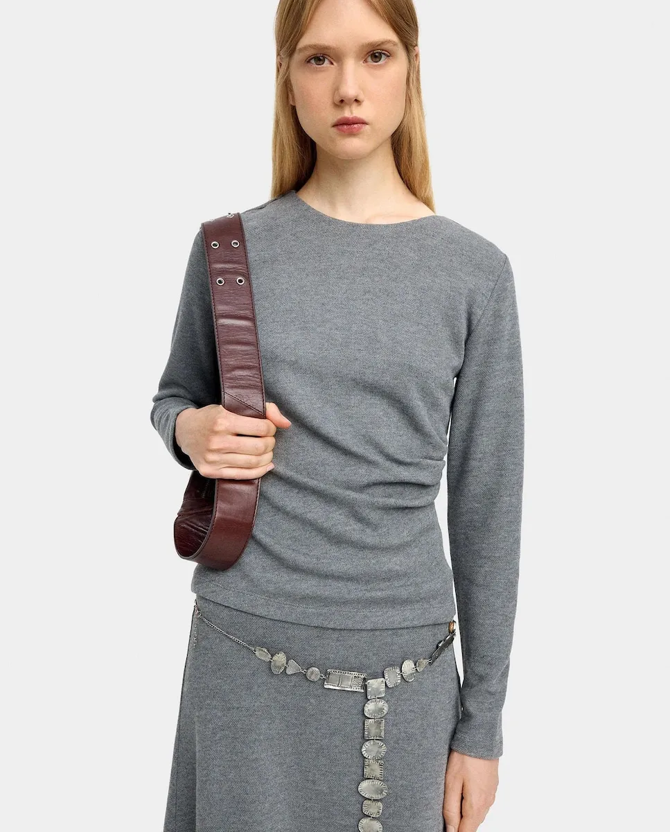 

Женская футболка с длинным рукавом и боковой драпировкой Parfois, серый