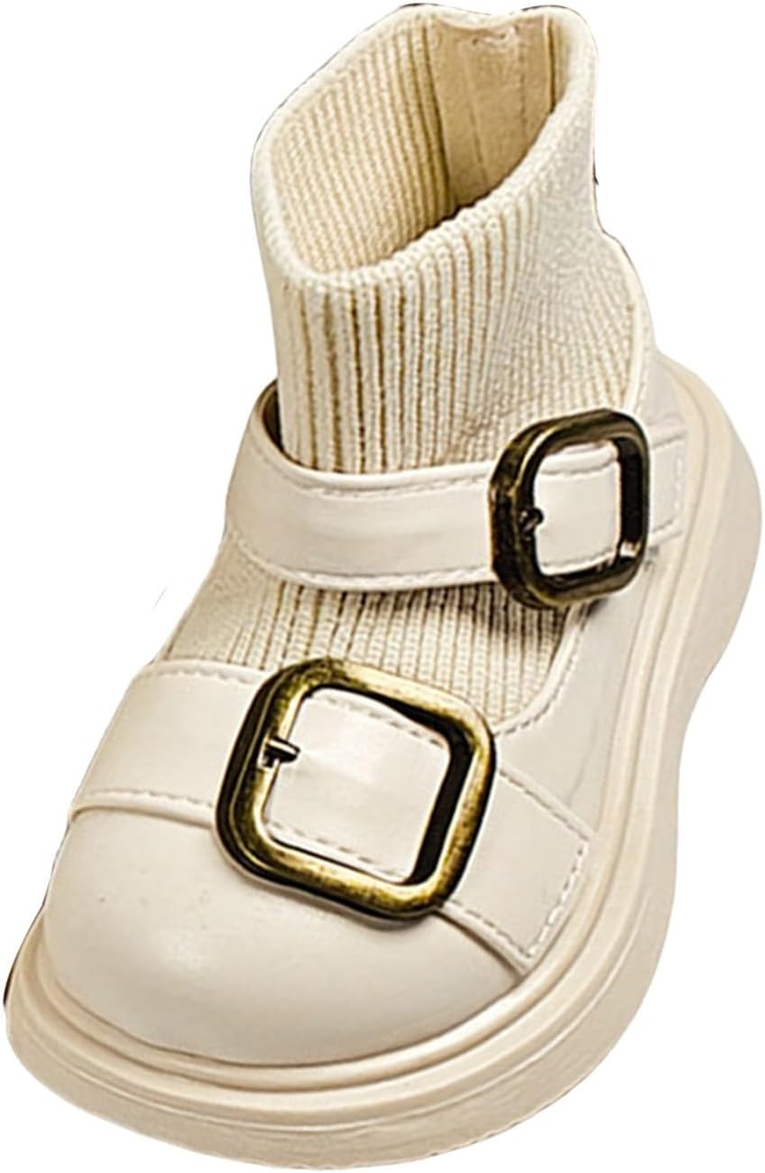 

Ботинки для девочек-детей, детские ботильоны, с эластичной вязаной верхней частью, модная обувь, детские антискользящие дышащие туфли для ходьбы Generic, Beige