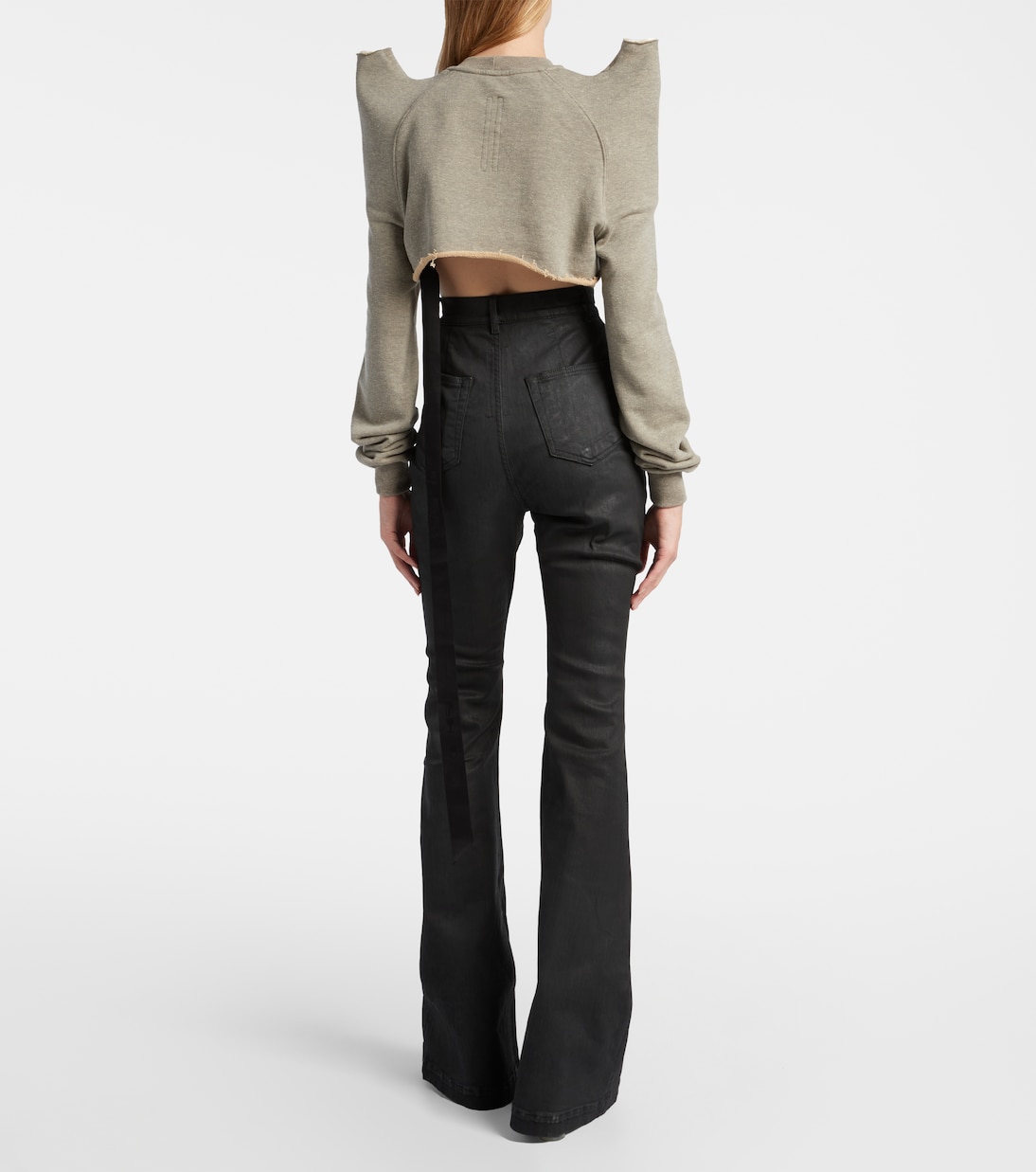 Укороченная толстовка из смесового хлопкового джерси Rick Owens, Melange Grey — фото 3