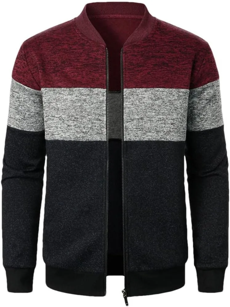 

Мужской вязаный кардиган с воротником стойкой и контрастной полосой