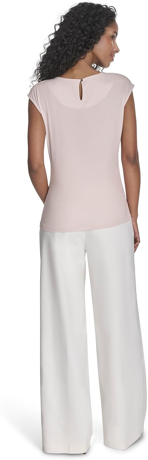 Женский топ Calvin Klein с круглым вырезом и рукавами-крылышками, принтом, Soft Taupe Multi — фото 4