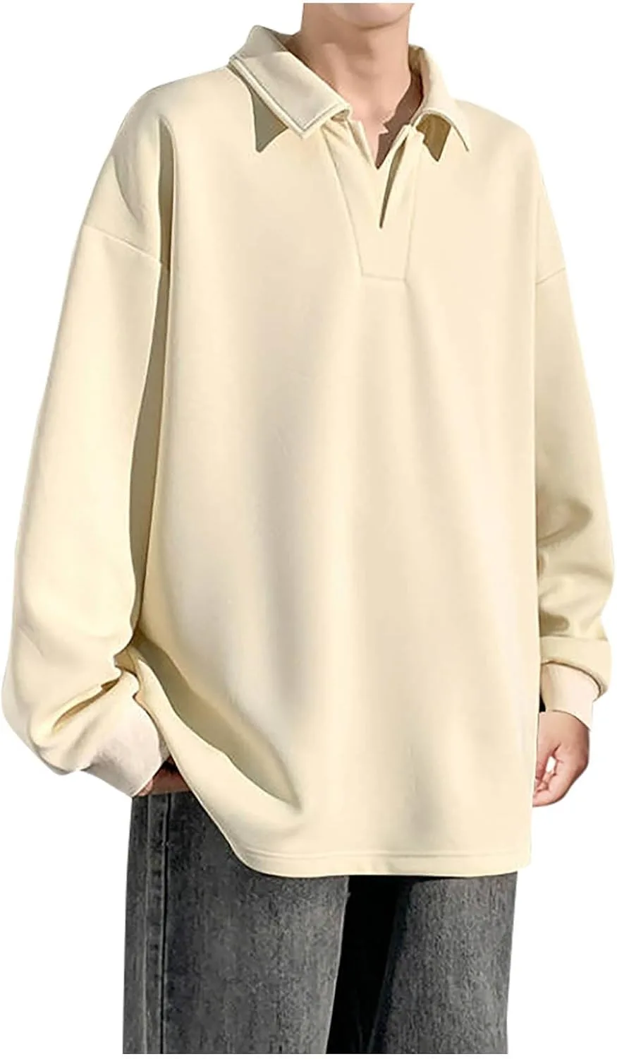 

Мужская футболка-поло с длинным рукавом, свободный крой, плюс сайз