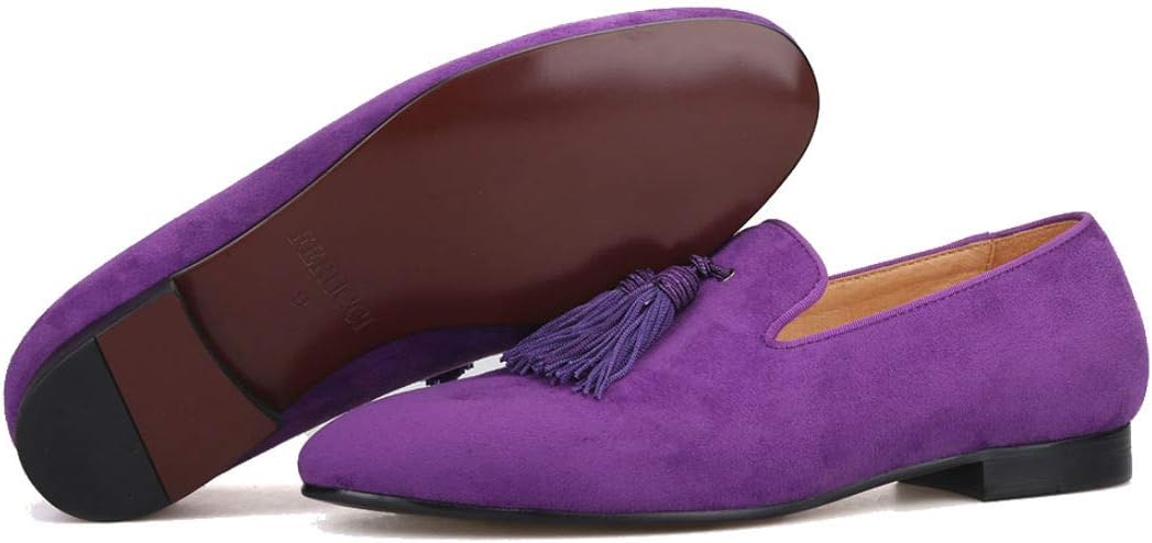 

FERUCCI Men Purple Suede Slippers Loafers Flat with Big Purple Tassel