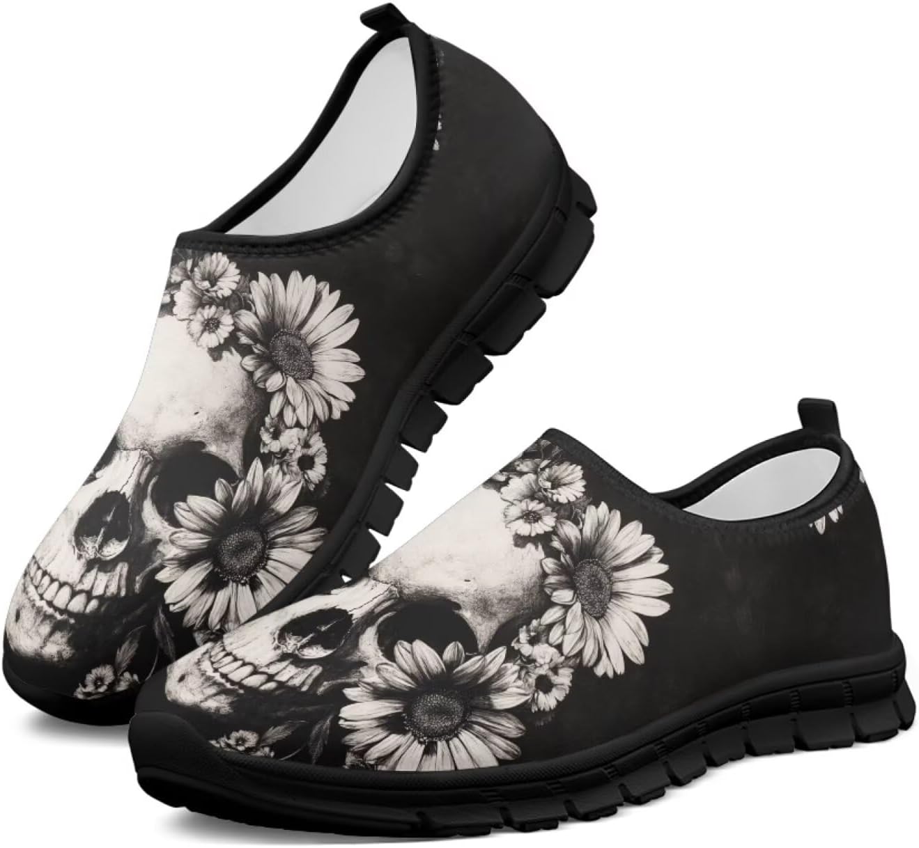 

Мокасины с принтом черепа Hsaiyjsp для мужчин и женщин, кроссовки без шнурков, дышащие обувь для бега и ходьбы, Gothic Skull Sunflower