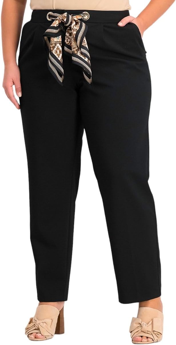 

Женские брюки прямого кроя с поясом Calvin Klein, Black