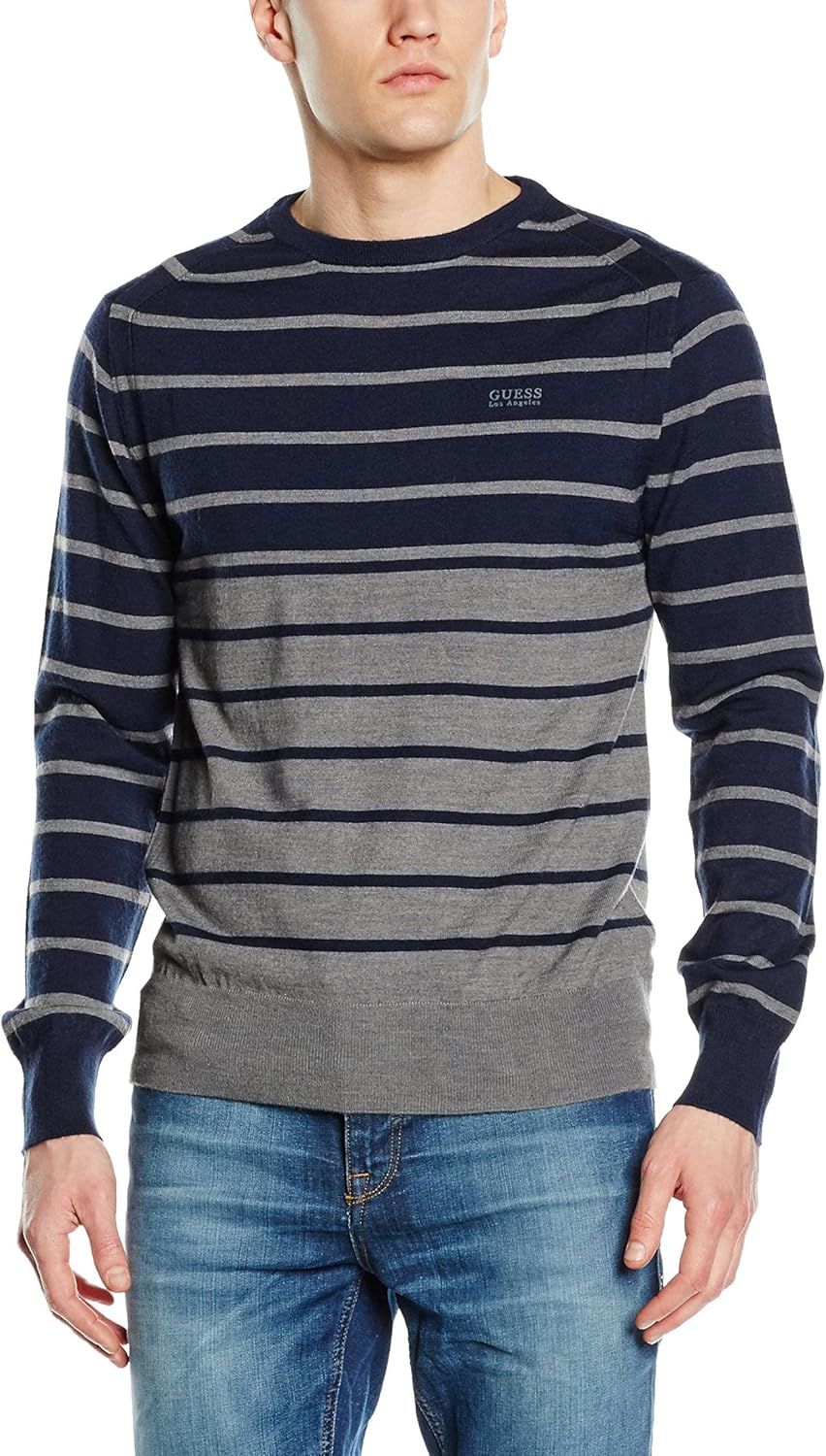 

Пуловер свитер толстовка мужская с длинным рукавом и круглым вырезом M53R00 Z6F00 GUESS, S798 Riga Blu/Grigio