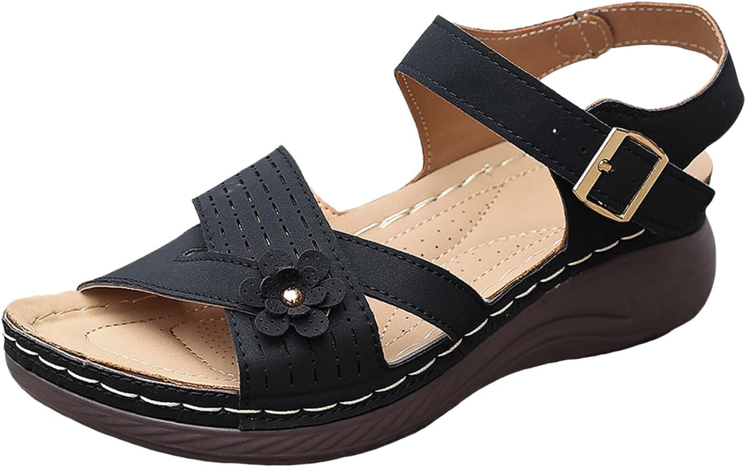 

Женские удобные сандалии Удобные сандалии на танкетке с платформой для ходьбы Ортопедические сандалии с поддержкой свода стильные повседневные сандалии с открытым носком и регулируемым ремешком на липучке Generic, черный