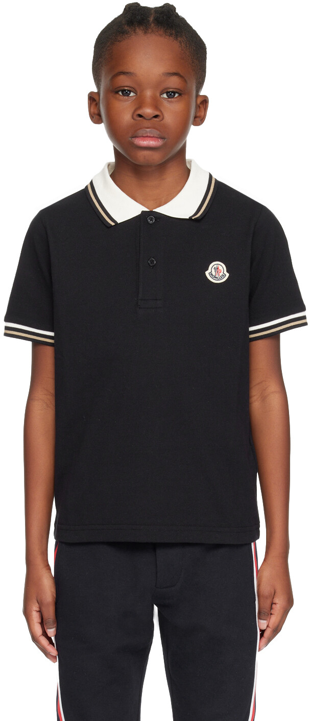 

Детская футболка-поло с нашивками Moncler Enfant, цвет Black