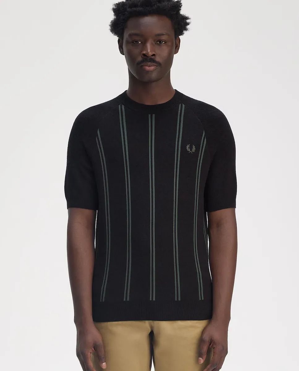 

Мужской полосатый свитер с круглым вырезом Fred Perry, чёрный