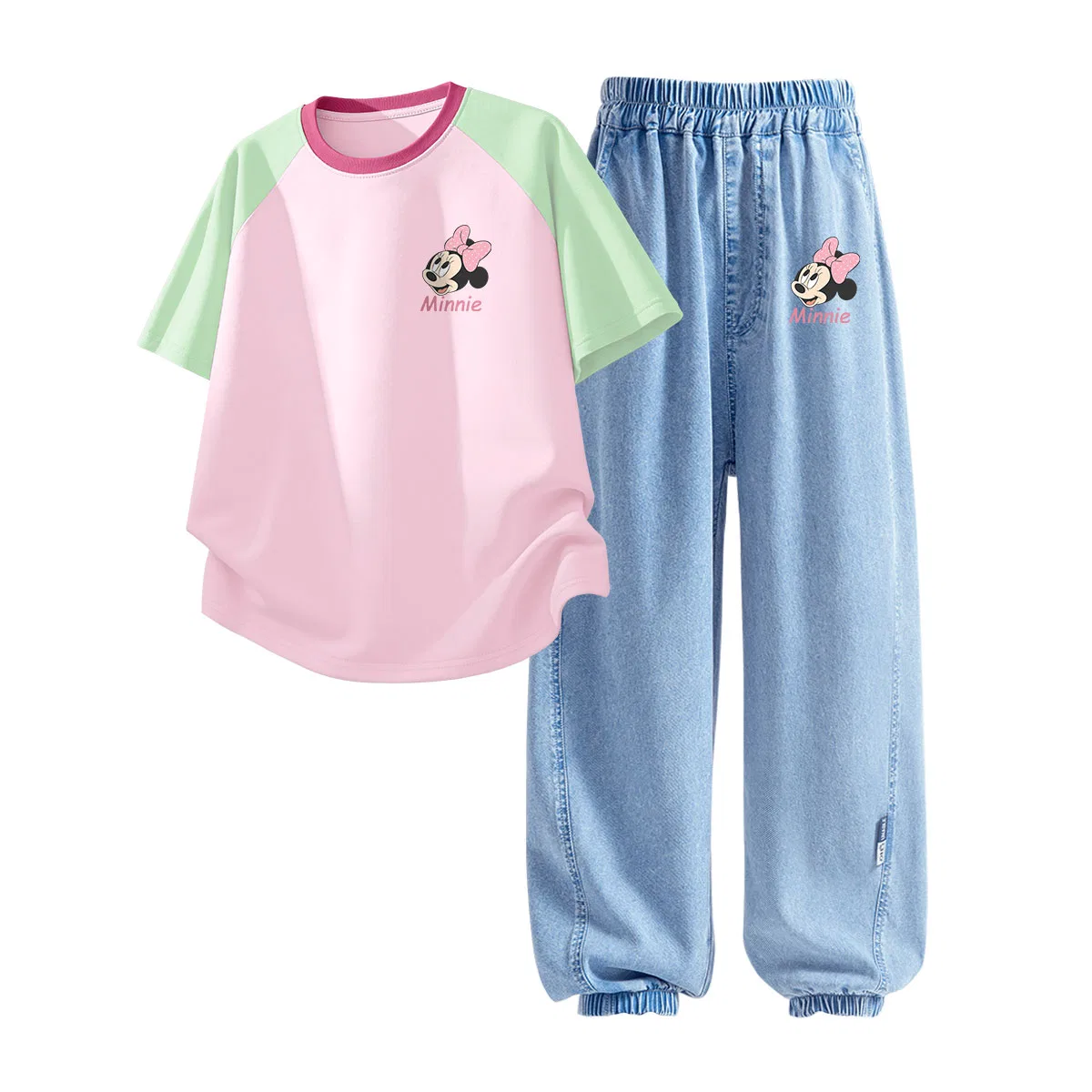 Детская повседневная спортивная футболка с круглым вырезом Disney, Indigo Surprise K Green Pink+Indigo Surprise K Denim Light Blue