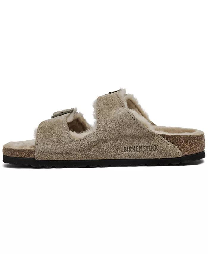 Женские сандалии из замши и кожи Arizona Shearling от Finish Line Birkenstock, коричневый/бежевый — фото 2