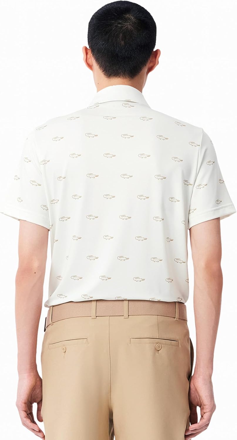 Мужская рубашка-поло для гольфа LACOSTE Защита от УФ-излучения, минималистичный принт по всей поверхности, скрытая передняя часть, сверхбыстрая сушка, белый — фото 4