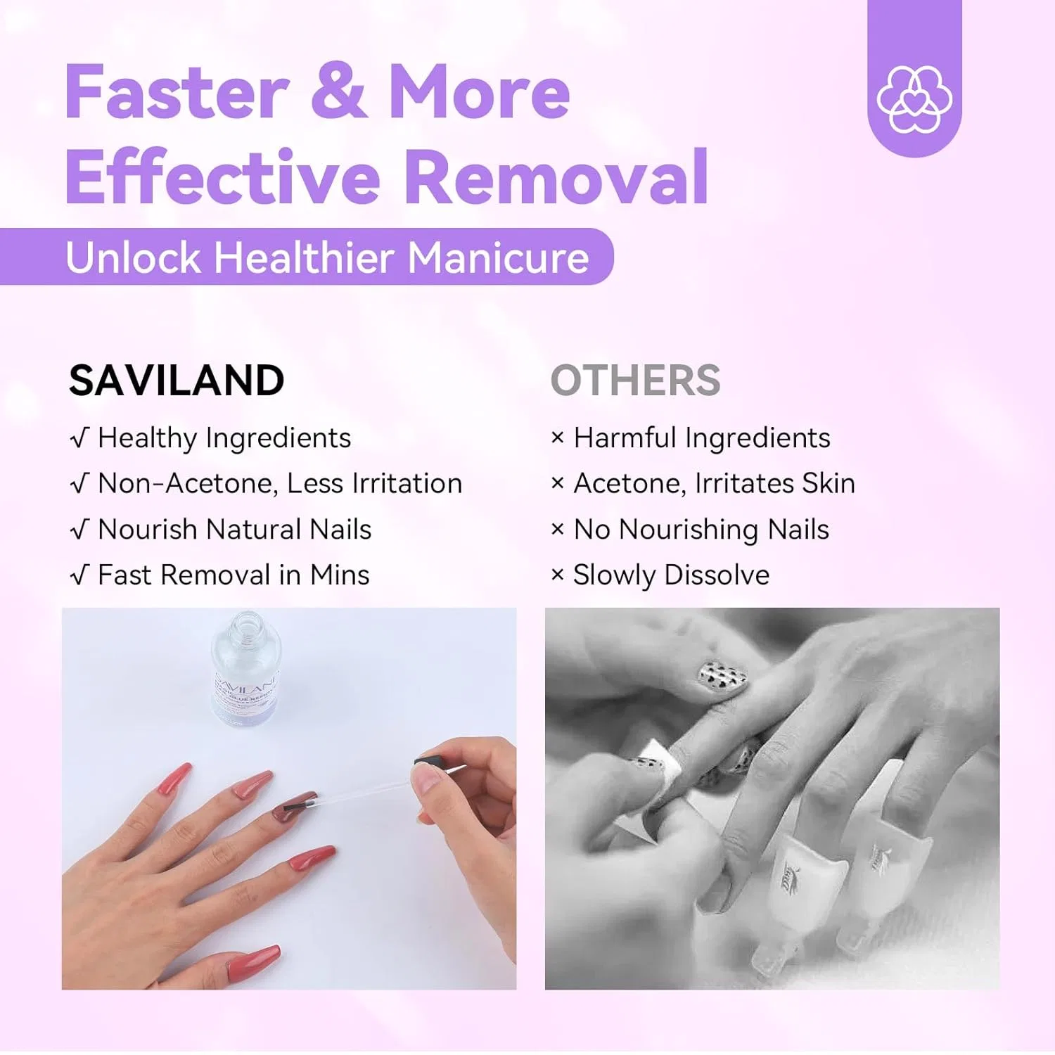 Набор для снятия клея для ногтей от SAVILAND Saviland, 50 Ml Remover — фото 3