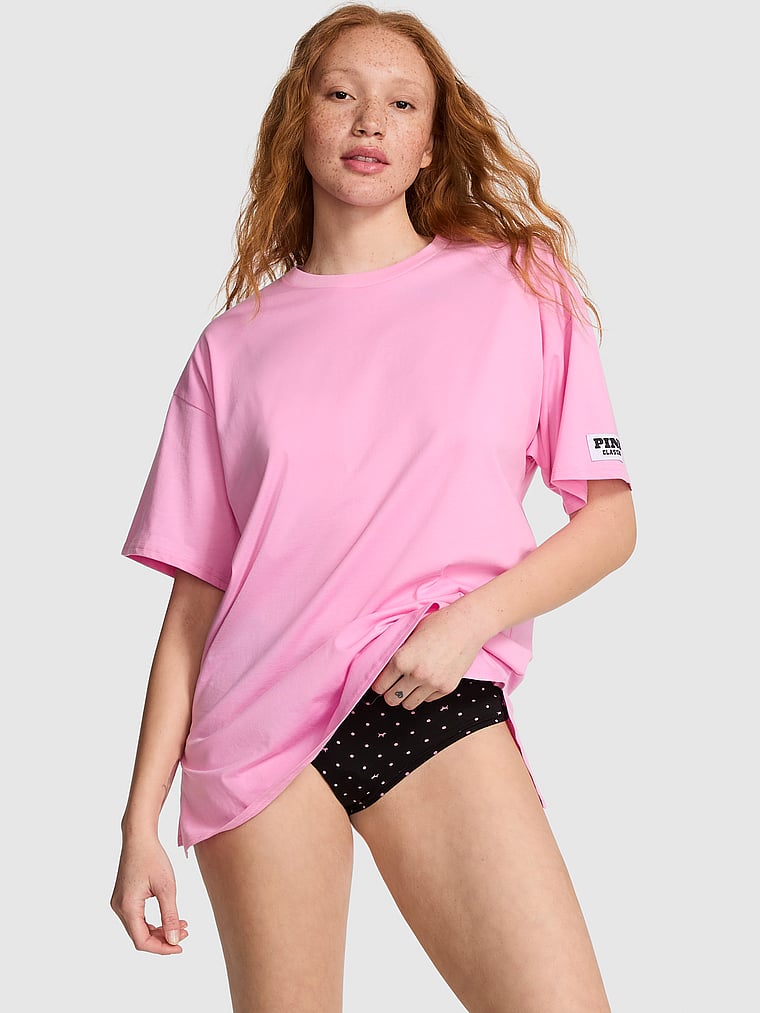 

Хлопковая свободная ночная рубашка с боковыми разрезами Pink, розовый
