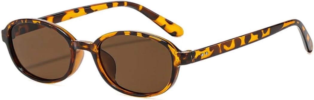 

Женские солнцезащитные очки овальной формы, модные, с леопардовым принтом, с защитой от УФ-излучения UV400, ретро, ​​с заклепками, мужские солнцезащитные очки в стиле панк UUPTTPL, Leopard Tea