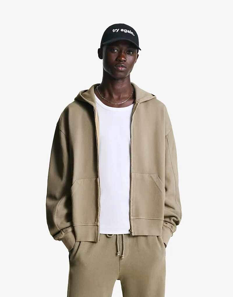 

Толстовка Bershka из пике с эффектом потертости и молнией песочного цвета