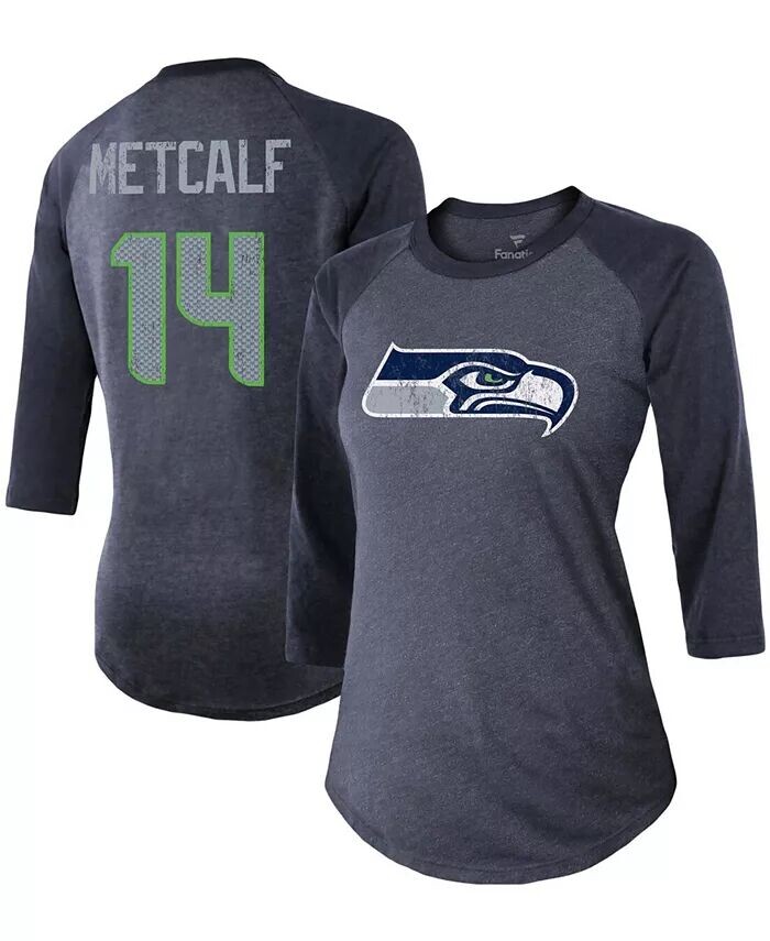 

Женская футболка темно-синего цвета DK Metcalf College Seattle Seahawks с именем игрока, номером, футболка реглан Tri-Blend с рукавами 3/4 Fanatics