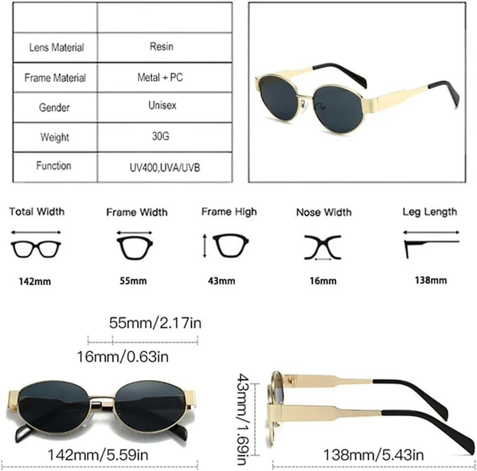 

Солнцезащитные очки UYPTK: металлическая овальная оправа, градиентные линзы «океан» UV400, цвет Black Gray. Унисекс, стиль панк, для спорта на открытом воздухе