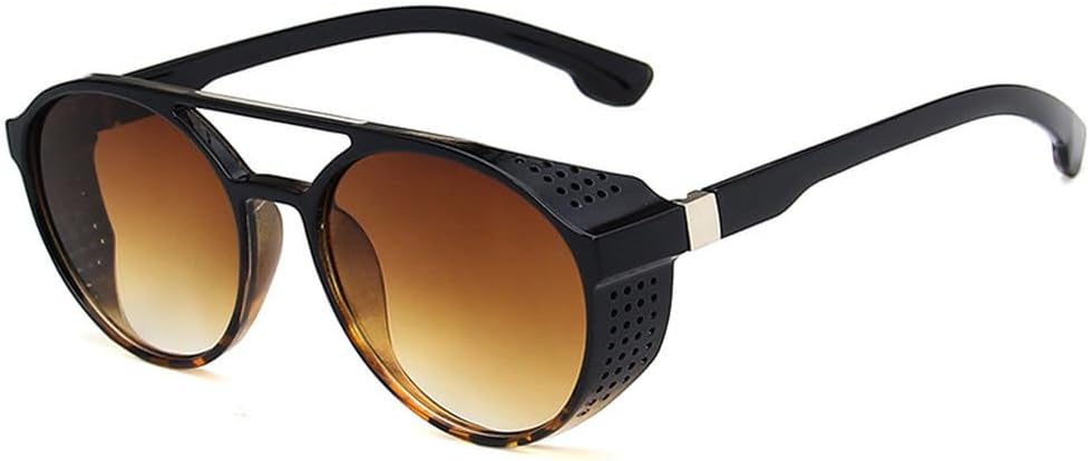 

Ретро круглые полые солнцезащитные очки в стиле стимпанк для мужчин, классические очки с двумя дужками, солнцезащитные очки с защитой от УФ-излучения TKKTLLT, Black Leopard