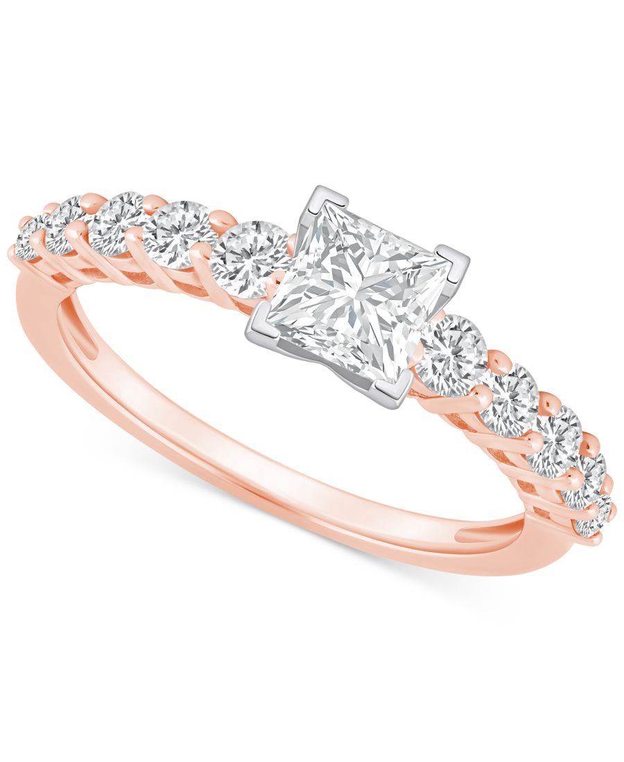 

Обручальное кольцо с бриллиантом огранки принцесса (1 карат) из 14-каратного золота Macy's, Rose Gold