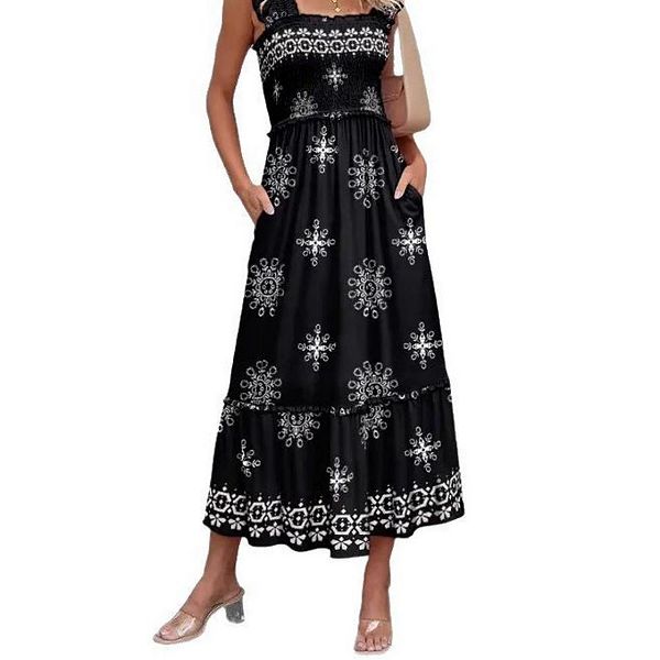 

Женское цветочное платье-макси без рукавов с рюшами и тонкими бретелями Yesfashion, Black